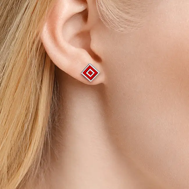 Серебряные серьги с эмалью, символ "Луна"