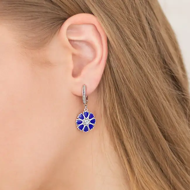 Серебряные серьги с фианитами и эмалью