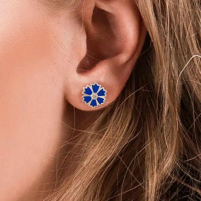 Серебряные серьги с фианитами и эмалью