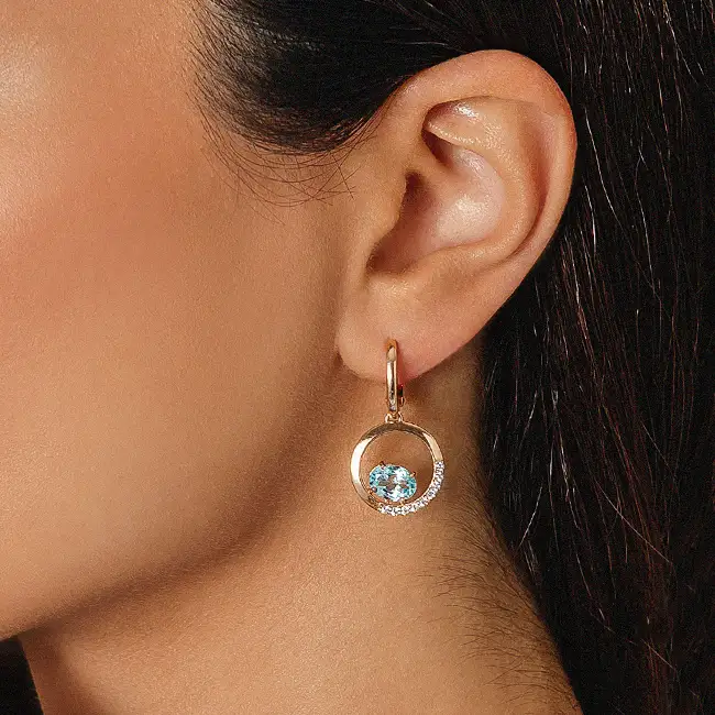 Золотые серьги с топазами и фианитами