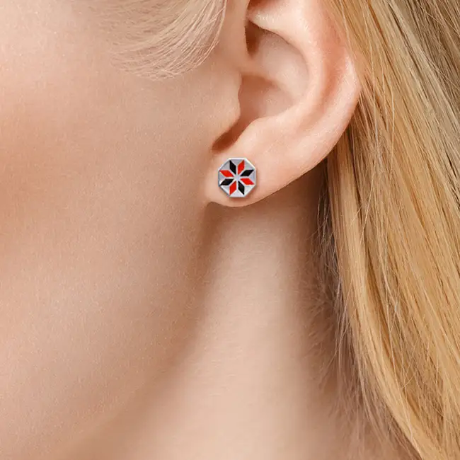 Серебряные серьги с эмалью, символ "Звезда"