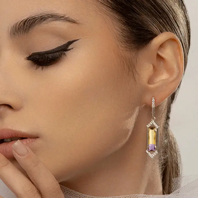 Серебряные серьги с аметрином и фианитами