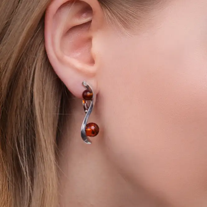 Серебряные серьги с янтарём 