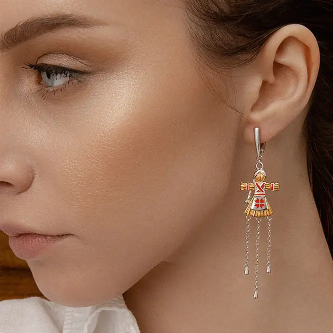 Серебряные серьги с эмалью и золочением