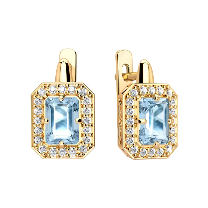 Золотые серьги с топазом и фианитами