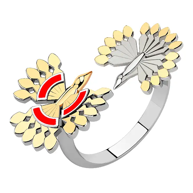 Серебряное кольцо с эмалью и золочением