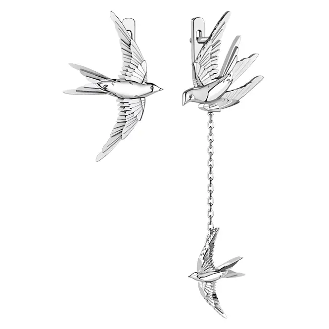 Серебряные серьги ласточки