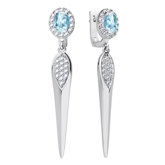 Серебряные серьги с топазом и фианитами