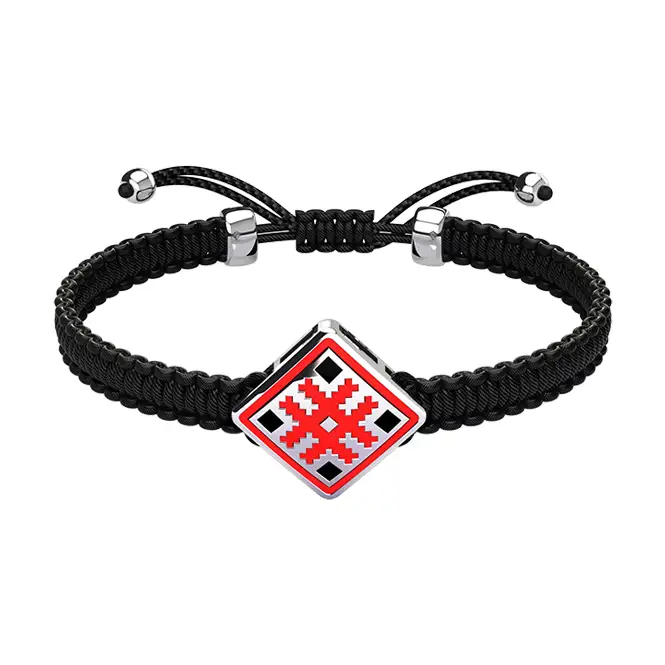 Серебряный плетёный браслет с эмалью "Добро"