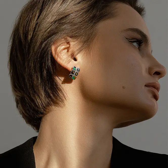 Серебряные серьги с эмалью и золочением