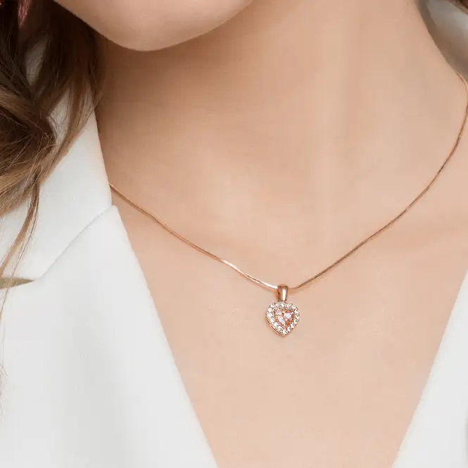 золотой кулон с топазом SWAROVSKI "Misty rose"