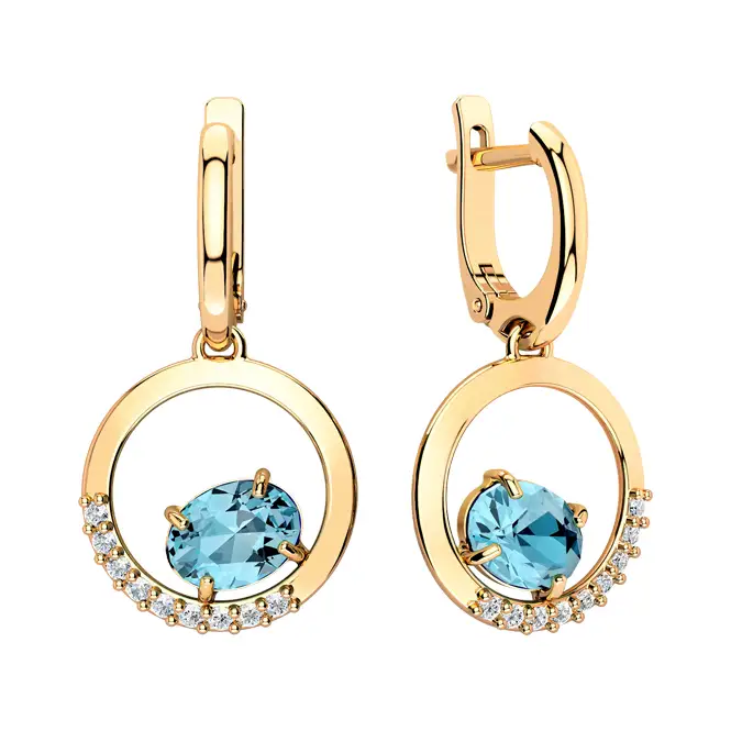 Золотые серьги с топазами и фианитами