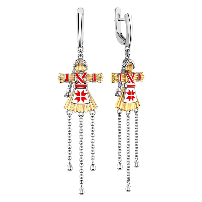 Серебряные серьги с эмалью и золочением