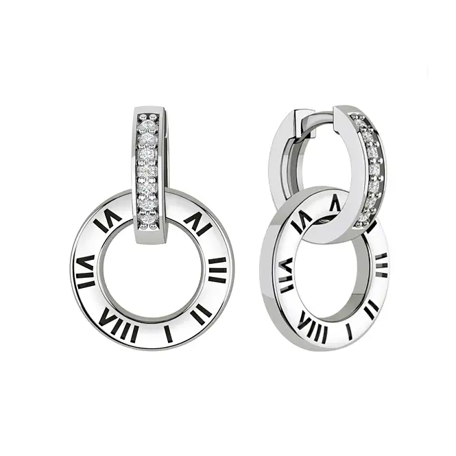 Серебряные серьги с эмалью и фианитами