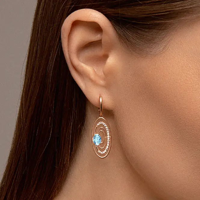 Золотые серьги с топазом и фианитами