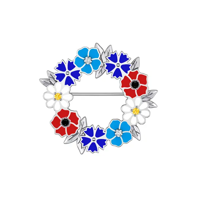 Серебряная брошь с эмалью и фианитами