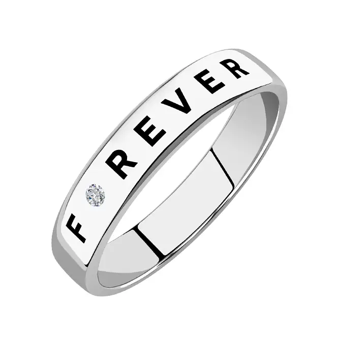 Серебряное обручальное кольцо  с фианитом "FOREVER"