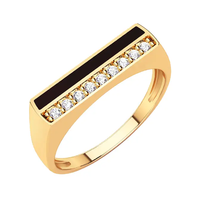 Мужская золотая печатка  с эмалью и фианитами