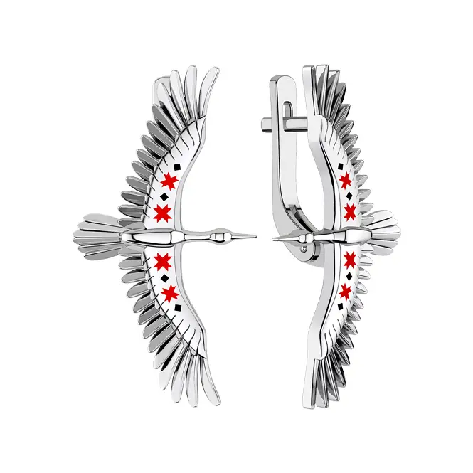 Серебряные серьги с эмалью "Бусел"