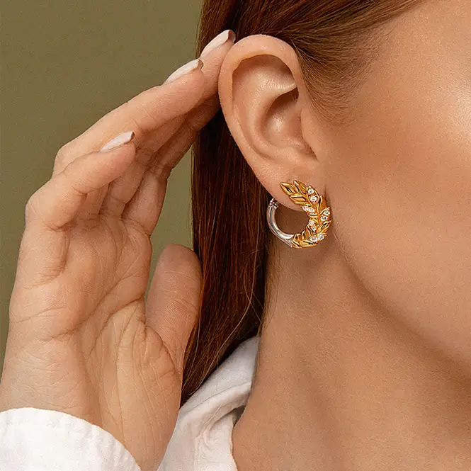 Серебряные серьги с золочением и фианитами