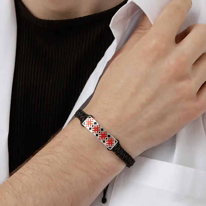 Серебряный плетёный браслет, символ "Добро" 