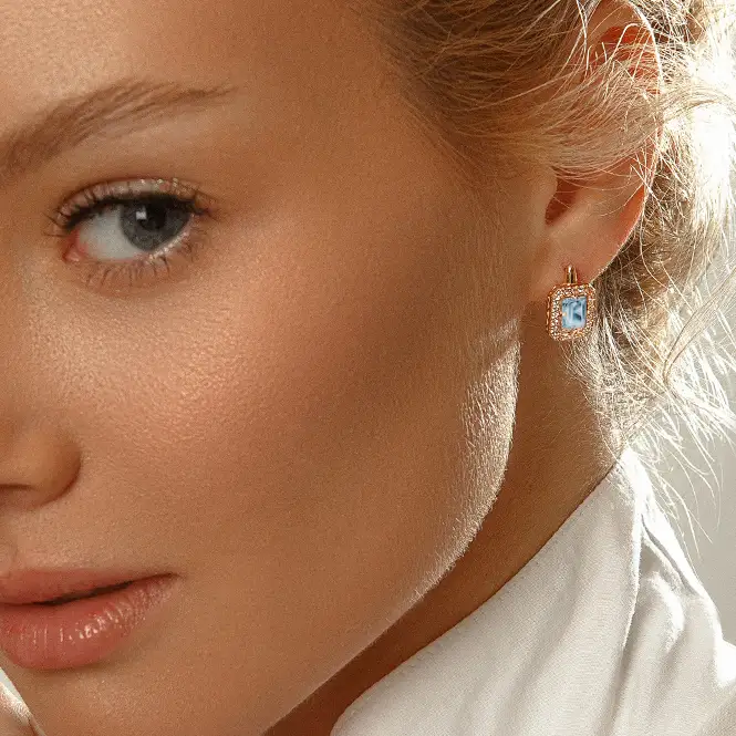 Золотые серьги с топазом и фианитами