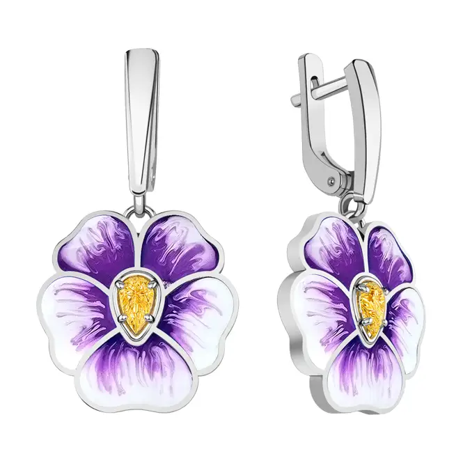 Серебряные серьги с фианитами и эмалью