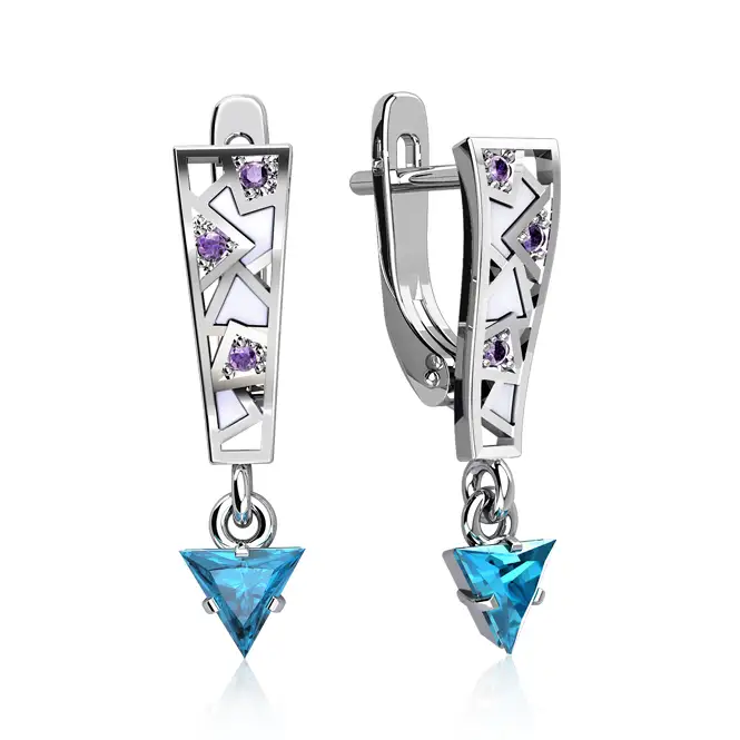 серебряные серьги с эмалью и фианитами