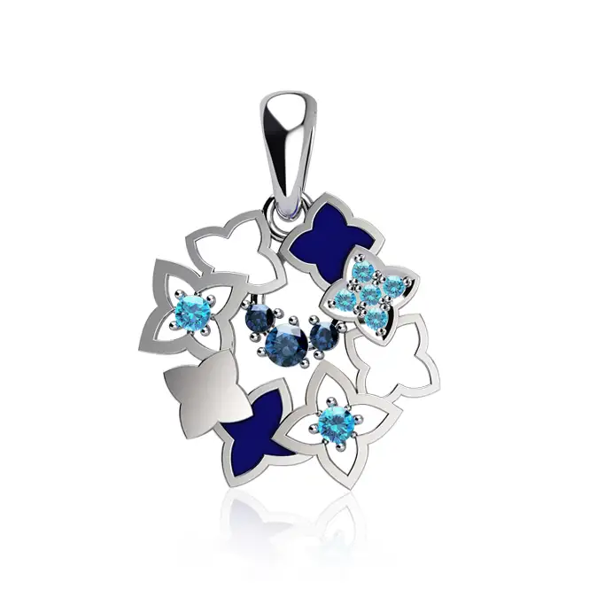 Серебряный кулон с эмалью и фианитами 
