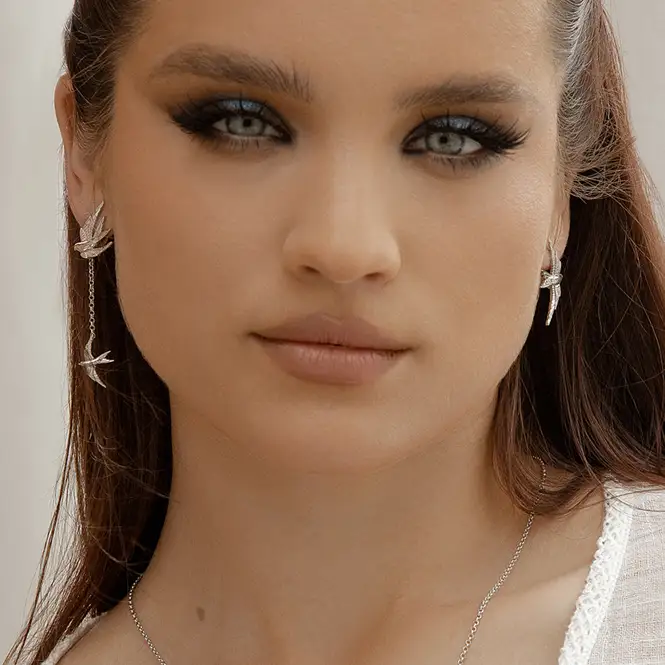 Серебряные серьги ласточки