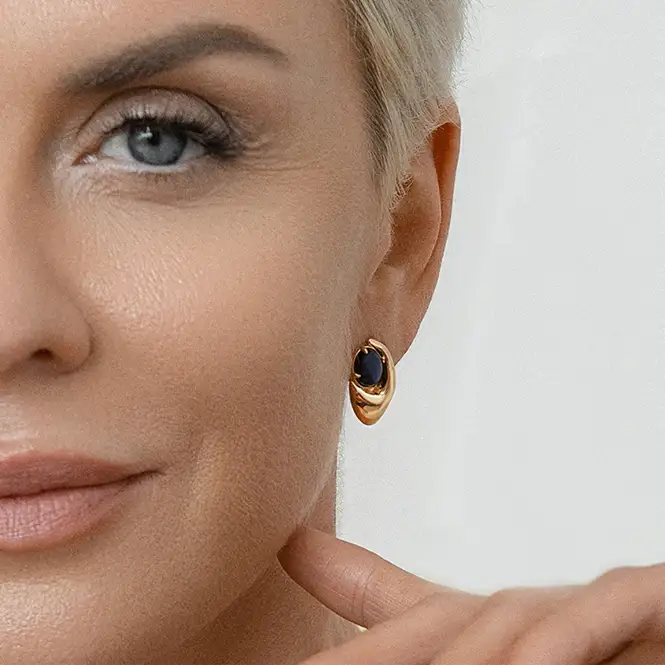 Золотые серьги с лабрадоритом