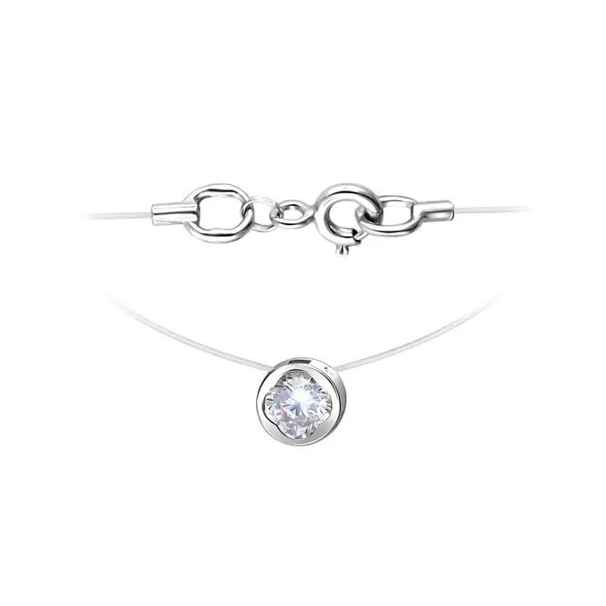 Серебряное колье на леске с фианитом