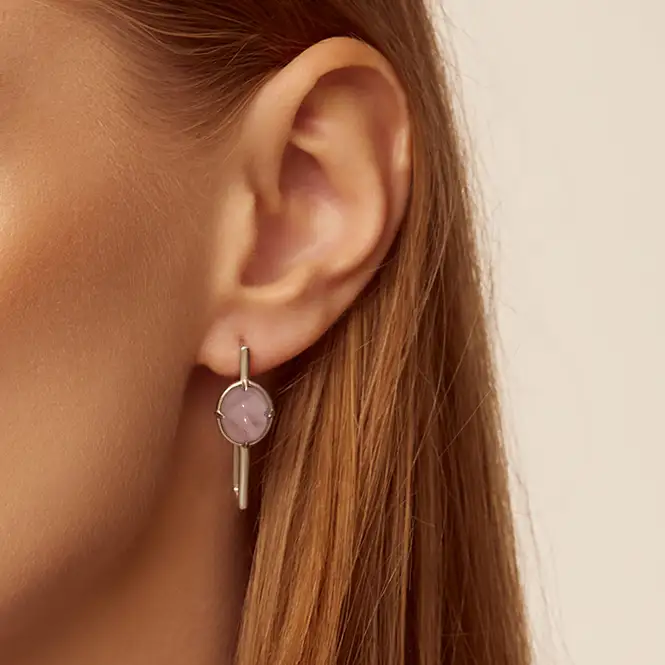 Серебряные серьги с розовым кварцем