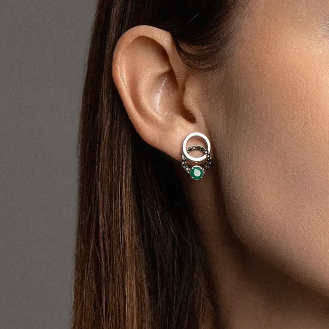 Серебряные серьги с агатами и фианитами