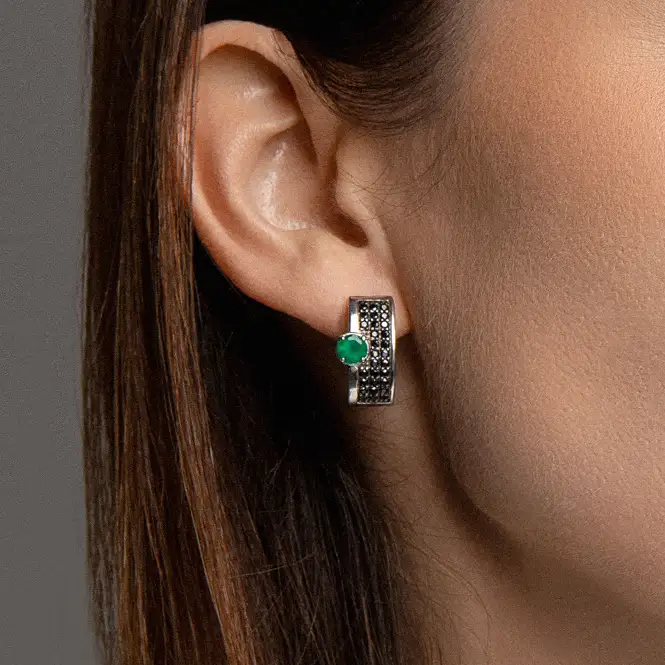 Серебряные серьги с агатами и фианитами