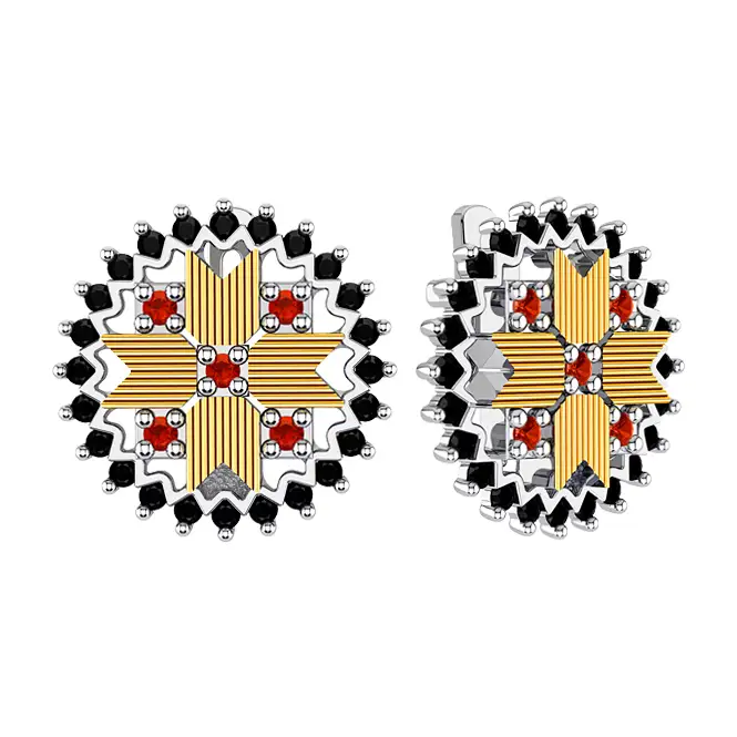 Серебряные серьги с золочением и фианитами