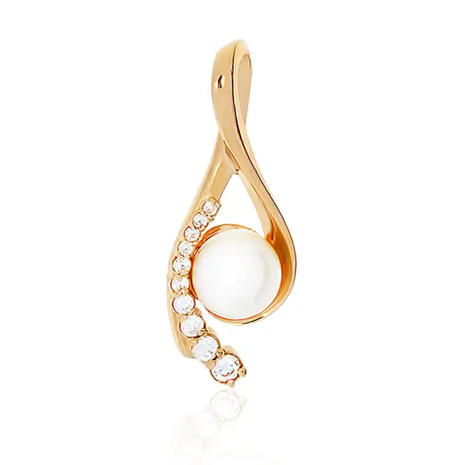 золотой кулон с жемчугом и фианитами