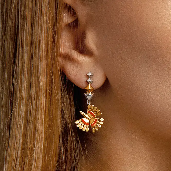 Серебряные серьги с эмалью и золочением