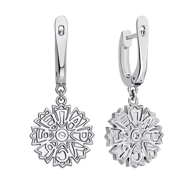 Серебряные серьги с фианитами и эмалью