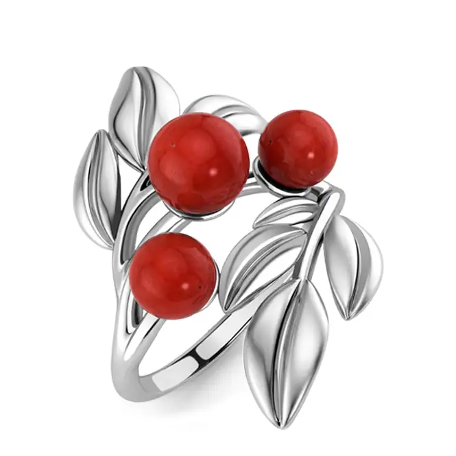 Серебряное кольцо с натуральным кораллом