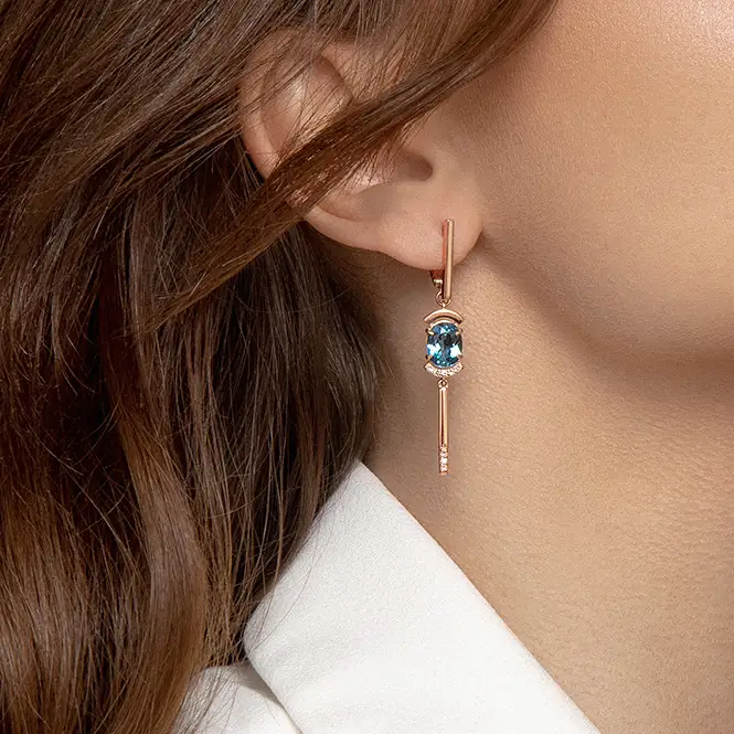 Золотые серьги с топазом и бриллиантами